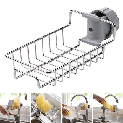 🚰 50% dto. Organizador de fregadero con abrazadera – acero inoxidable, soporta hasta 4 kg, instalación sin taladrar y base abierta para drenaje rápido. ¡Cocina y baño ordenados! ✨🧽