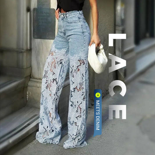 📢📢¡Gran liquidación ahora!⏰ Jeans de mezclilla con encaje y patchwork a la moda
