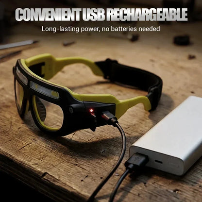 🔦 50% dto. Linterna frontal LED recargable – 5 modos de luz, sensor de movimiento y carga USB. Impermeable, 3 horas de uso. ¡Incluye gafas de seguridad! ✨💪