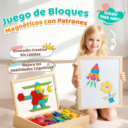 🎁¡Oferta navideña anticipada! 50% de descuento 🔥 Juego de rompecabezas de bloques magnéticos de madera con patrones 🧩