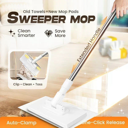 🧹 50% dto. Fregona plana con pinza automática y liberación con un clic – mango extendido de 99 cm, cabezal giratorio 360°. ¡Limpia sin tocar paños sucios! ✨🏠