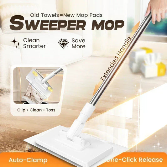 🧹 50% dto. Fregona plana con pinza automática y liberación con un clic – mango extendido de 99 cm, cabezal giratorio 360°. ¡Limpia sin tocar paños sucios! ✨🏠