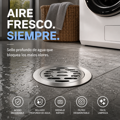 Coladera de Piso Redonda en Acero Inoxidable con Sistema Antiolor