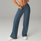 Pantalones casuales de mujer de cintura alta y pierna ancha - Tejido Elástico Cómodo + Bolsillos Prácticos - Ideal para Trabajo, Paseos y Casa! ✨