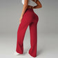 Pantalones casuales de mujer de cintura alta y pierna ancha - Tejido Elástico Cómodo + Bolsillos Prácticos - Ideal para Trabajo, Paseos y Casa! ✨