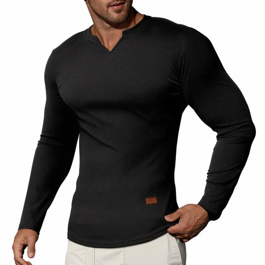 Camisetas de cuello en V y manga larga con diseño acanalado