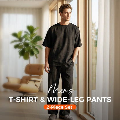 🎁 ¡50 % DE DESCUENTO POR TIEMPO LIMITADO! 👔 Conjunto de 2 piezas para hombre: camiseta y pantalones de pierna ancha – Moderno, cómodo y listo para llevar 💥