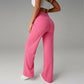 Pantalones casuales de mujer de cintura alta y pierna ancha - Tejido Elástico Cómodo + Bolsillos Prácticos - Ideal para Trabajo, Paseos y Casa! ✨