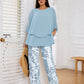 💃✨Conjunto de dos piezas para mujer: Pantalón estampado & top con escote redondo.