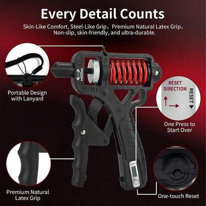 💪 50% dto. Fortalecedor de agarre ajustable – resistencia de 5 kg a 165 kg, contador inteligente opcional y martillo de seguridad multifunción. ¡Entrena manos, dedos y antebrazos! ✨🔨