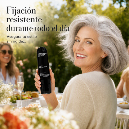 🎉 👩 Spray voluminizador y fijador con aroma a durazno: para un cabello ligero, con volumen y una fijación duradera.