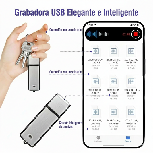 🎙️🔊 Grabadora de voz USB portátil HD con cancelación de ruido, audio nítido para reuniones y entrevistas ✨🎙️💾