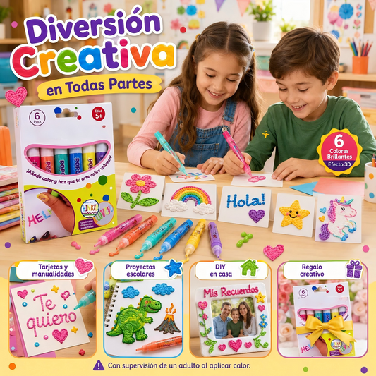 🎨 50% dto. Set de 6 rotuladores 3D Puffy mágicos para niños – tinta que se hincha con calor, punta fina y aptos para múltiples superficies. ¡Regalo navideño creativo! ✨🎅