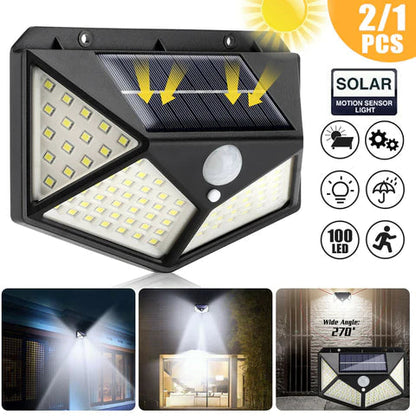 ☀️ 50% dto. Lámpara solar LED con sensor de movimiento – 100 LEDs, 1200 lúmenes, IP65 impermeable y 3 modos. ¡Ilumina tu jardín sin coste eléctrico! ✨🔋