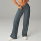 Pantalones casuales de mujer de cintura alta y pierna ancha - Tejido Elástico Cómodo + Bolsillos Prácticos - Ideal para Trabajo, Paseos y Casa! ✨