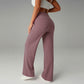 Pantalones casuales de mujer de cintura alta y pierna ancha - Tejido Elástico Cómodo + Bolsillos Prácticos - Ideal para Trabajo, Paseos y Casa! ✨