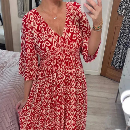 🔥ÚLTIMO DÍA 50% DE DESCUENTO🔥Vestido floral con cuello en V - Compre 2 y reciba envío gratis