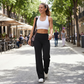 Pantalones casuales de mujer de cintura alta y pierna ancha - Tejido Elástico Cómodo + Bolsillos Prácticos - Ideal para Trabajo, Paseos y Casa! ✨