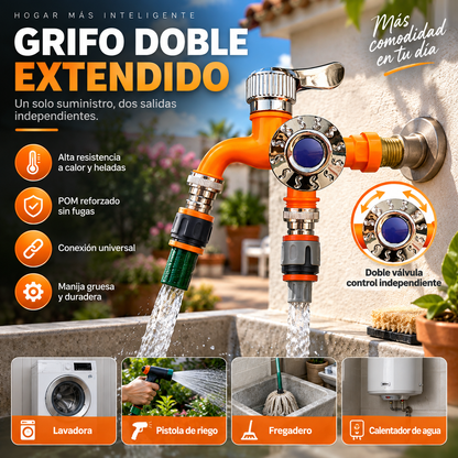 🚿 50% dto. Grifo de doble mando ampliado – doble salida independiente, sellado engrosado y a prueba de fugas. Resistente a altas temperaturas y anticongelante! ✨🔧