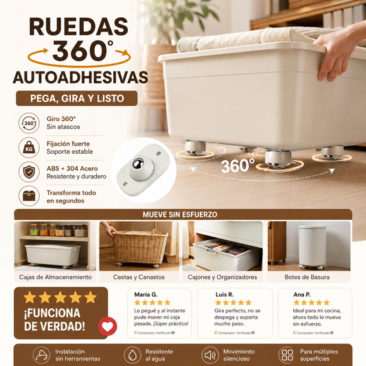 🥳 50% dto. Rueda universal autoadhesiva – giro 360°, acero inoxidable, mueve muebles y macetas sin esfuerzo. Ideal para mayores! 🏠✨