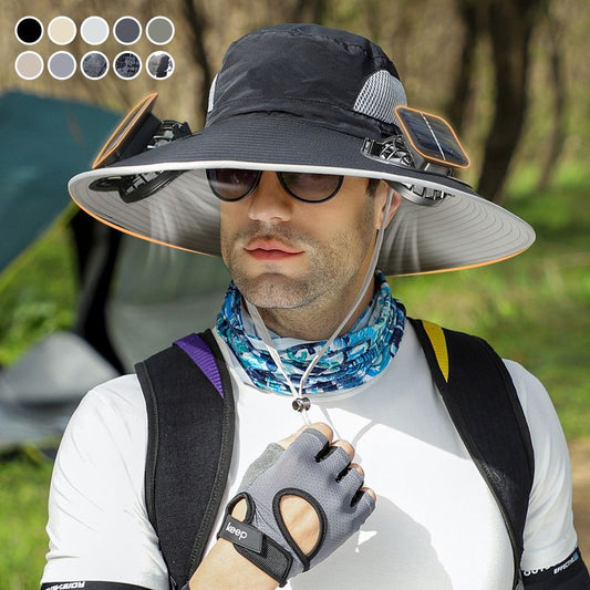 🔥Un poco más caro pero mejor/Sombrero de Pesca de Ala Ancha con Ventilador de Energía Solar & Carga USB