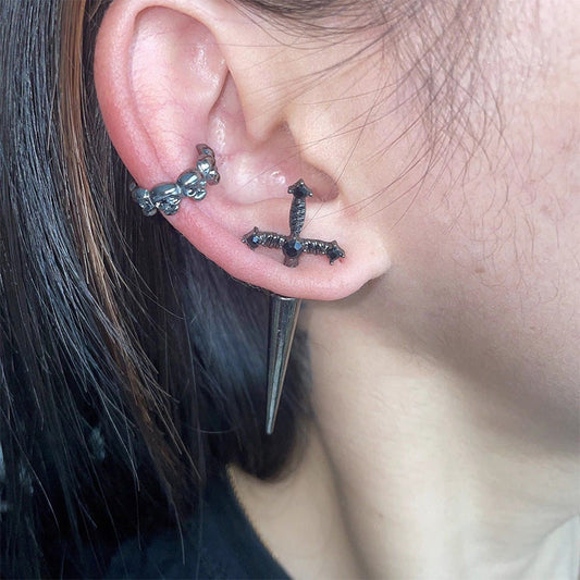 Unisex Zirconia Cross Stud Skull Ear Clips