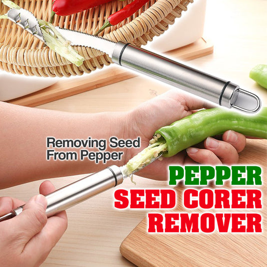 🌶️ 50% dto. Descorazonador de pimientos de acero inoxidable – borde dentado que corta alrededor del núcleo, fácil de usar y limpiar. ¡Apto para pimientos y otras hortalizas firmes! ✨🔪