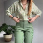 🌿Conjunto de dos piezas para mujer: camisa estampada con botones y pantalones.