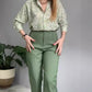 🌿Conjunto de dos piezas para mujer: camisa estampada con botones y pantalones.