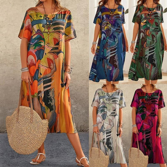 ⏰Descuento por tiempo limitado🌴Vestido vaporoso en vivos colores tropicales💯