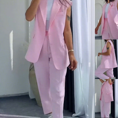 ⏰ Último día de venta 49% de descuento 💖 Conjunto de elegantes blazer mujer sin mangas y pantalones con alto contenido