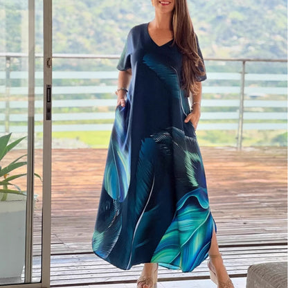 🎉Mother's Day Limited Time 50% OFF🥻Women's Loose Casual V-Neck Printed Short Sleeve Dresses