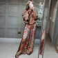 Conjunto de 2 piezas de top estampado y pantalones de pierna ancha para mujer