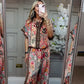 Conjunto de 2 piezas de top estampado y pantalones de pierna ancha para mujer