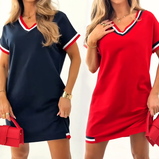 🔥Nuevo producto Discount🎞️ Vestido empalmado de rayas para mujer - Vibraciones retro, comodidad moderna.