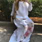 Blusa Sólido y Pantalones Anchos con Flores (Conjunto de 2 Piezas)