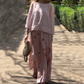 Blusa Sólido y Pantalones Anchos con Flores (Conjunto de 2 Piezas)