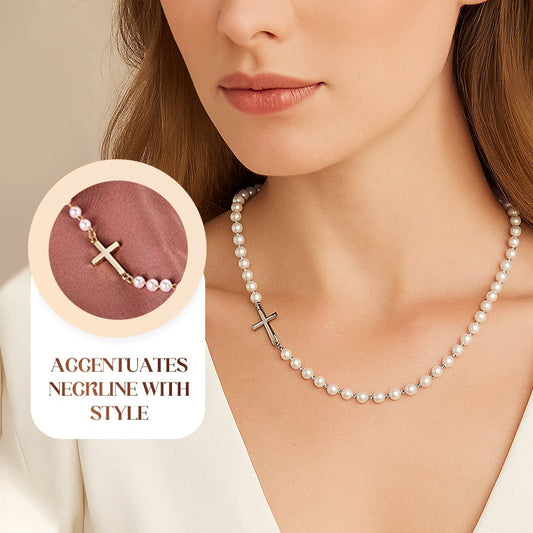 Elegante collar de perlas sintéticas cruzadas para mujer