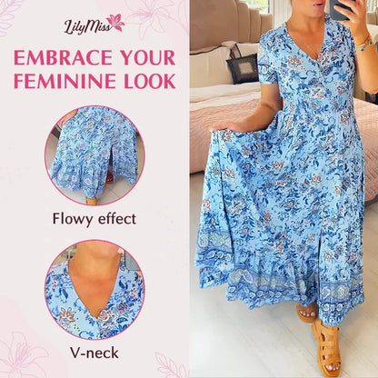 (💃Oferta especial - 56 % de descuento🔥) Vestido con estampado floral y cuello en V