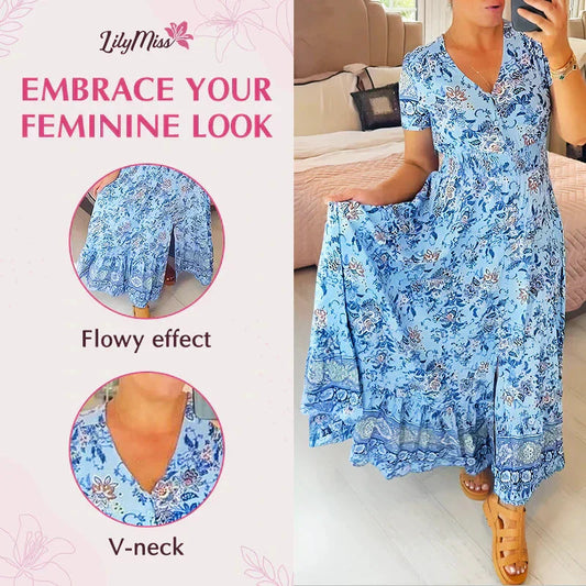 (💃Oferta especial - 56 % de descuento🔥) Vestido con estampado floral y cuello en V
