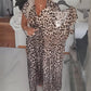Vestido con estampado de leopardo con cuello en V para mujer