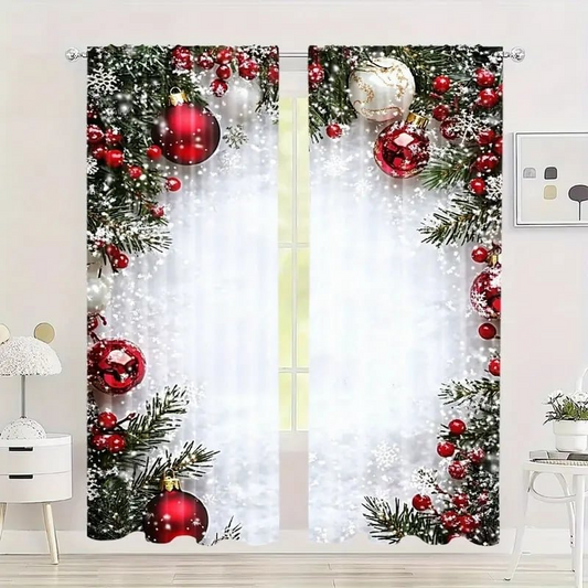 🎄 ¡OFERTA NAVIDAD! 50% en TODO + 🎁❄️🎅Juego de 2 Cortinas de Ventana de Navidad para Decoración del Hogar
