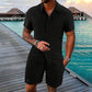 👕 Conjunto de Playa para Hombre 2 en 1 – Camisa Manga Corta Holgada, Pantalones Cortos, Textura Ribeteada, Transpirable, Versátil, Tallas S-2XL