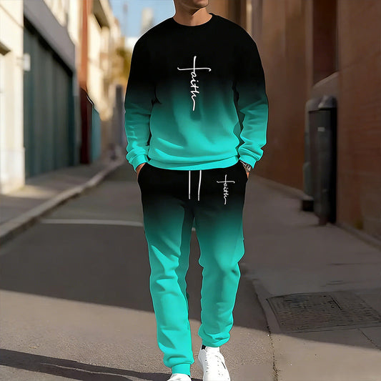 Conjunto de chándal de cuello redondo en color degradado para hombre
