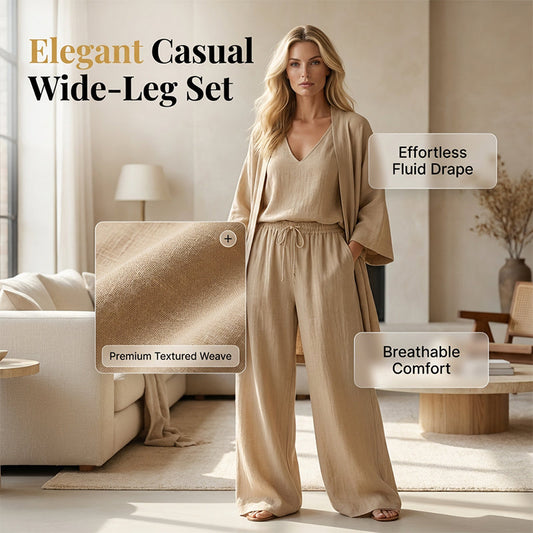 ⏳Oferta por tiempo limitado -50%⏰ Pantalón de pierna ancha elegante, parte interior y cárdigan (conjunto de 3 piezas) 🧥👚👖
