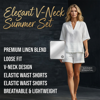 👚💃 Conjunto de dos piezas con cuello en V para mujer, estilo cómodo e informal.
