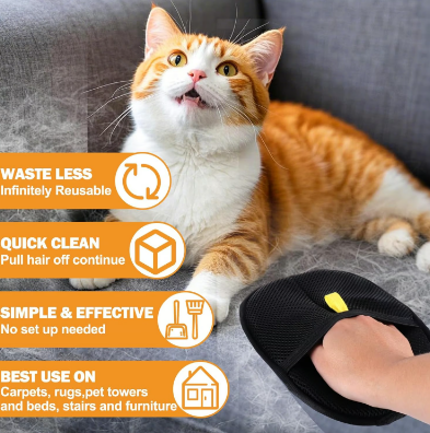 Guantes electrostáticos para eliminar el pelo de mascotas: eficaces por ambos lados, de silicona suave, lavables y reutilizables (¡versátiles para el hogar y el coche!).