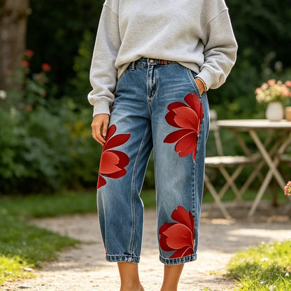 🌸 ¡PROMOCIÓN POR TIEMPO LIMITADO: 57% DE DESCUENTO! ✨ Jeans de mujer de pierna ancha con bordado floral: hechos a mano, modernos y cómodos 🌼
