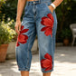 🌸 ¡PROMOCIÓN POR TIEMPO LIMITADO: 57% DE DESCUENTO! ✨ Jeans de mujer de pierna ancha con bordado floral: hechos a mano, modernos y cómodos 🌼