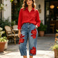 🌸 ¡PROMOCIÓN POR TIEMPO LIMITADO: 57% DE DESCUENTO! ✨ Jeans de mujer de pierna ancha con bordado floral: hechos a mano, modernos y cómodos 🌼